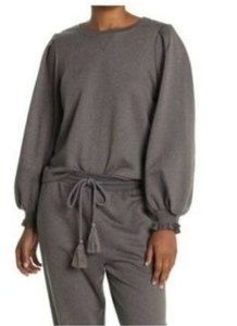 NWT Current Air Balloon Sleeve Pullover Sweater M Smock Ruffle Cuffs Gray